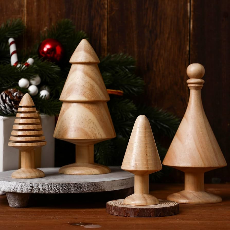 4 Pack Wooden Christmas Tree Vintage Mini Farmhouse Wood Miniature Trees Handmade Christmas Rusti... | Amazon (US)