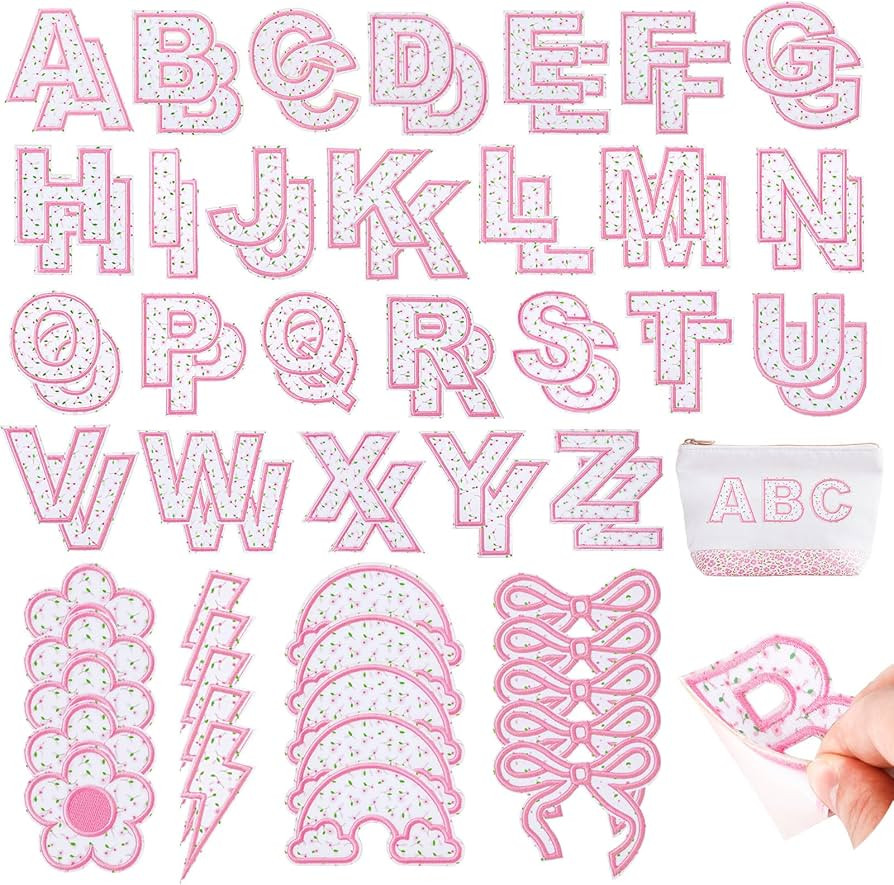72 Pcs Pink Floral Patches for Girls Self Adhesive Letter Patches Stick on Fabric Stickers for Cl... | Amazon (US)