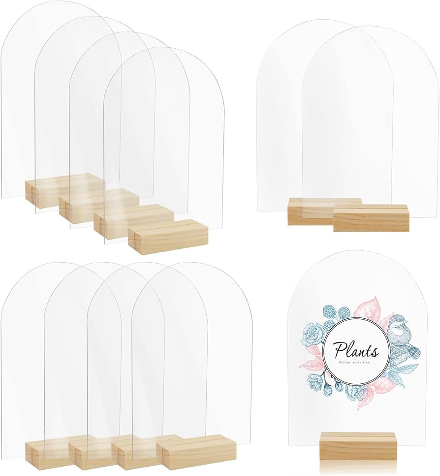 10 Pack 5x7 Inch Blank Clear Arch Acrylic Sign with Wooden Stands, Arched Round Top Acrylic Sheet... | Amazon (US)