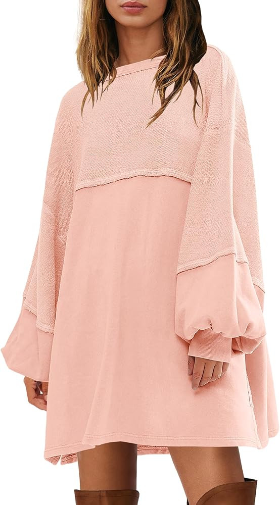 Yanekop Womens Oversized Sweatshirt Dress Patchwork Tunic Sweatshirts Crewneck Long Sleeve Fall P... | Amazon (US)
