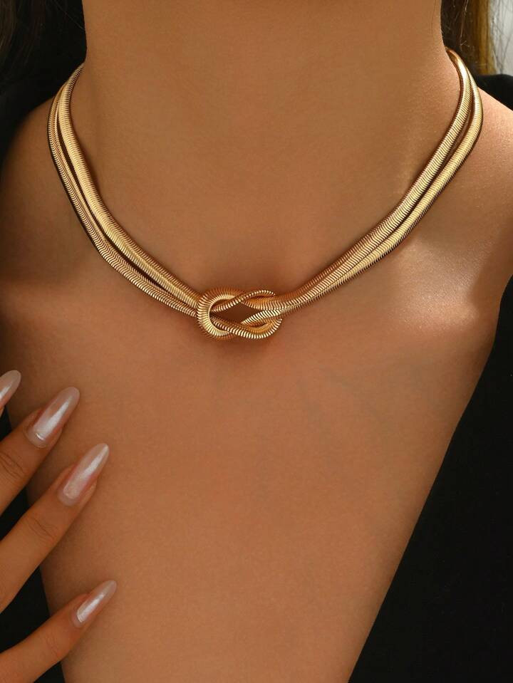 1pc Simple Versatile Snake Chain Necklace, Metal Design Fashionable Jewelry For Women, Suitable For Daily Wear, Hanging Out, And Gatherings | SHEIN