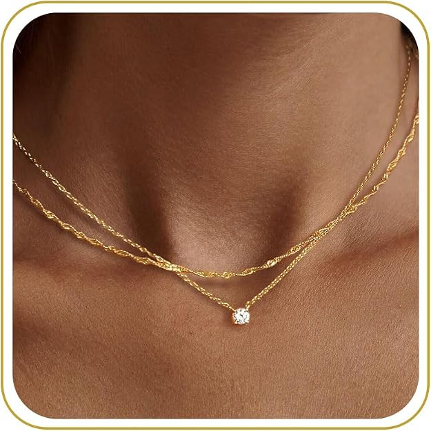 Tewiky Dainty 14k Gold Plated/Silver Cubic Zirconia Necklaces for Women, Simple CZ Jewelry Neckla... | Amazon (US)