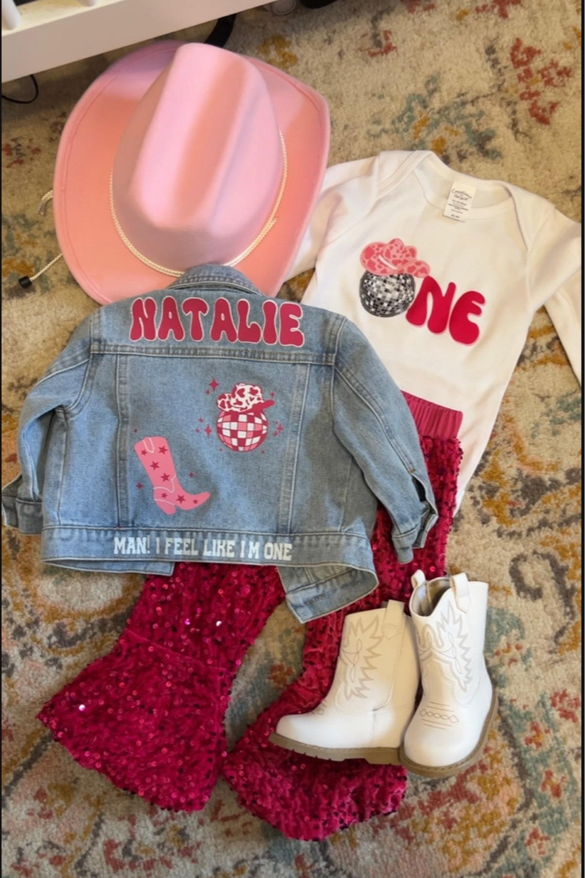 Baby girl first rodeo outfit 🪩💕

Disco cowgirl, first birthday, baby girl, amazon fashion, cowgirl outfit, western fashion, white cowgirl boots, kids cowboy boots, bell bottoms, baby outfit, baby clothes, party outfit, disco cowgirl outfit, baby denim jacket, amazon finds

#LTKkids #LTKbaby #LTKparties