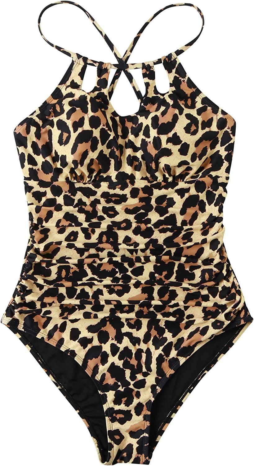 MOOSLOVER Women Leopard Tummy Control One Piece Swimsuits High Neck Monokini Bathing Suits | Amazon (US)