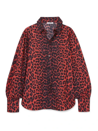 GANNI - Bijou Leopard-print Cotton-poplin Shirt - Leopard print | NET-A-PORTER (UK & EU)