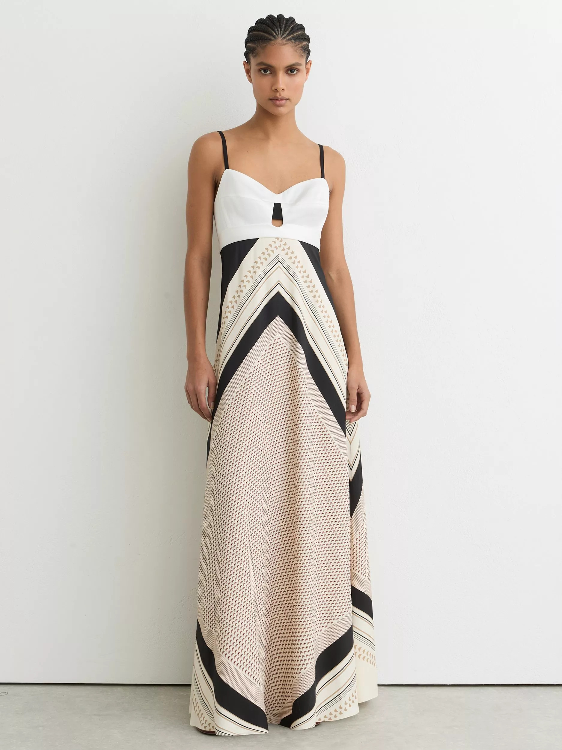 Reiss Myra Scarf Print Maxi Dress, Ivory/Black | John Lewis (UK)