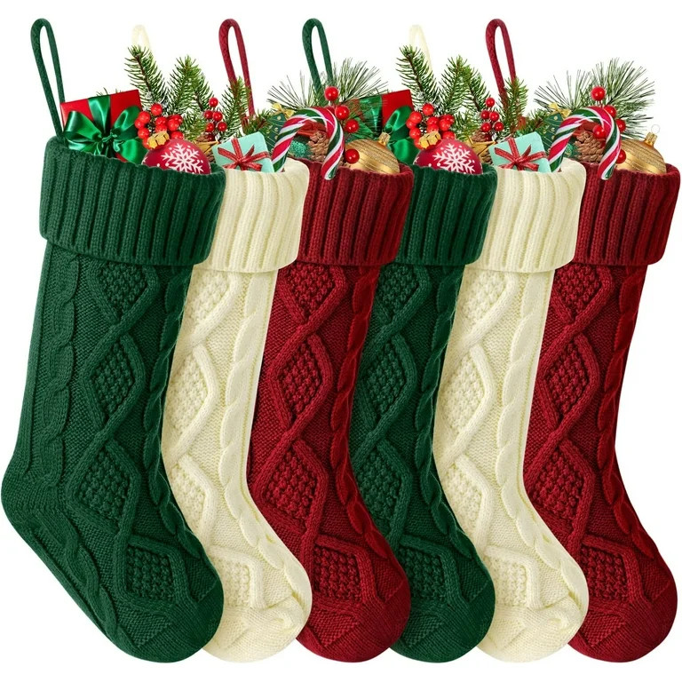 6 Pack Knit Christmas Stockings, 18" Cable Knitted Stocking Decorations Xmas Rustic Farmhouse Sto... | Walmart (US)
