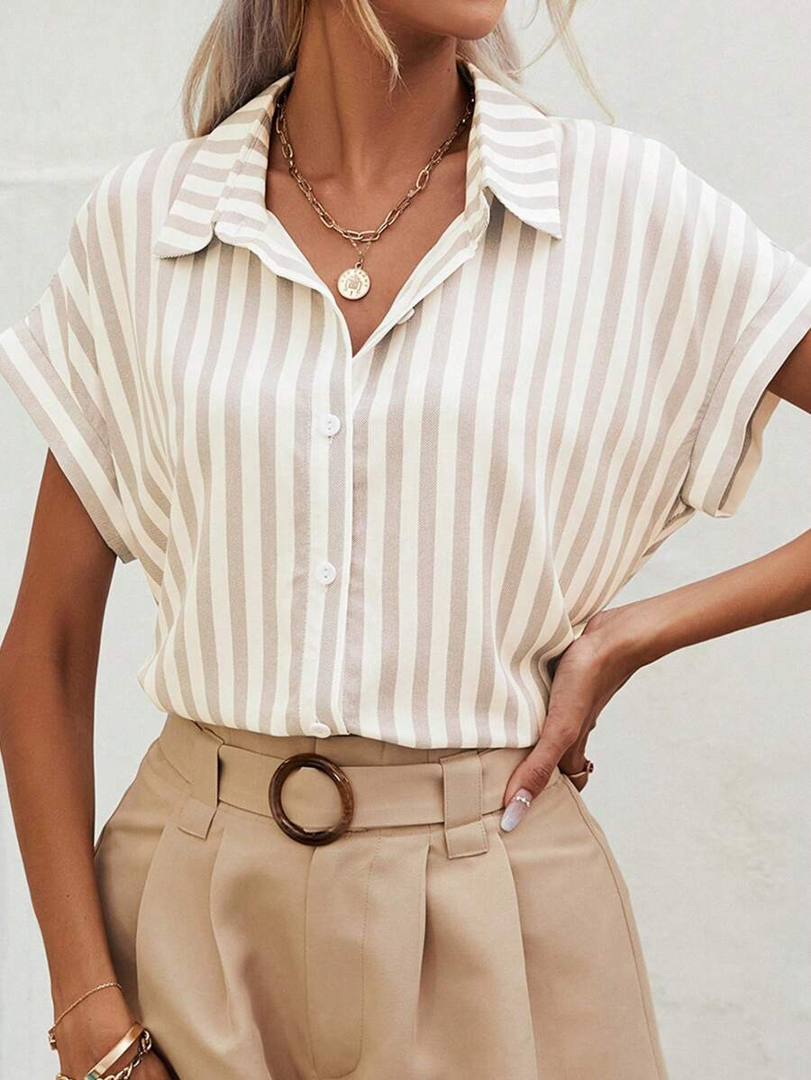 SHEIN Frenchy Batwing Short Sleeve Striped Shirt,Short Sleeve Tops | SHEIN