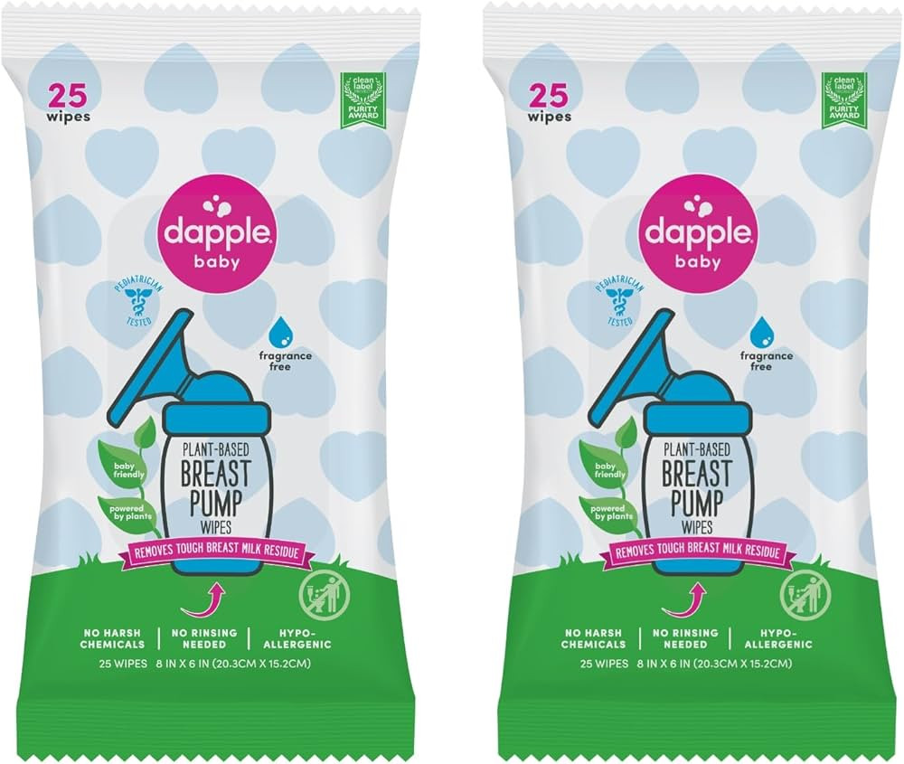 Dapple Breast Pump Wipes, Powered by Plants, Hypoallergenic, Removes Milk Residue, Fragrance Free... | Amazon (US)