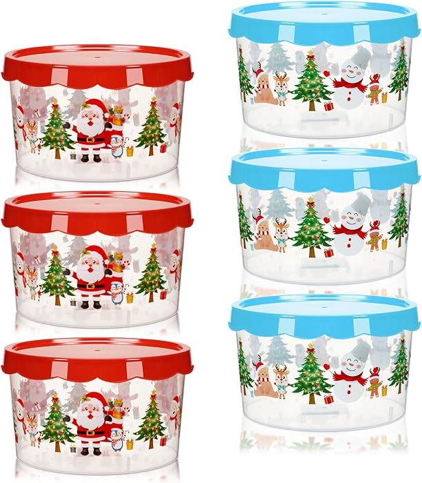 Sliner 6 Pcs Christmas Cookie Containers Holiday Plastic Cookie Storage Buckets with Lids Santa C... | Amazon (US)