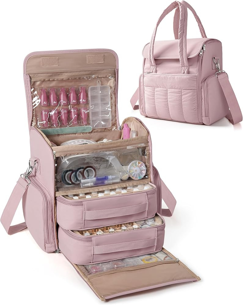 Nail Polish Organizer Bag Holds 70 Bottles and Nail Lamp, Nail Polish Storage Case with 2 Removab... | Amazon (US)