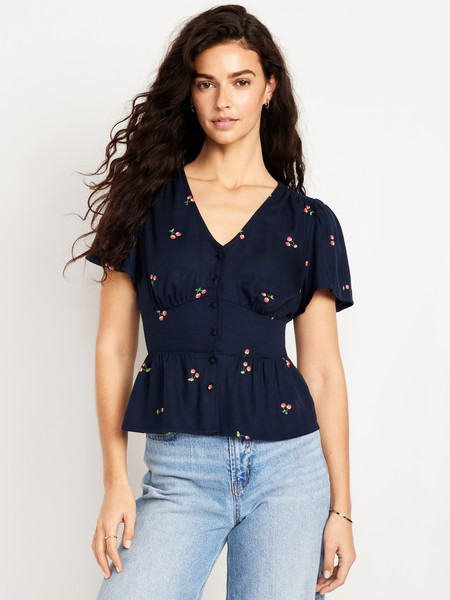 V-Neck Button-Down Crepe Top | Old Navy (US)