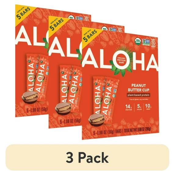 (3 pack) Aloha Plant-Based Protein Bars, 14g Protein, Peanut Butter Cup, 5 Pack | Walmart (US)