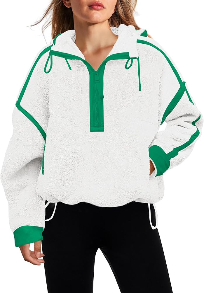 Panadila Womens Half Zip Fleece Pullover Oversized Hoodies Fuzzy Hooded Sweatshirt Cozy Sherpa Ja... | Amazon (US)