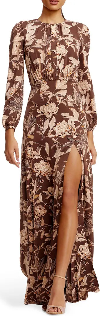 Joni Floral Long Sleeve Satin Gown | Nordstrom