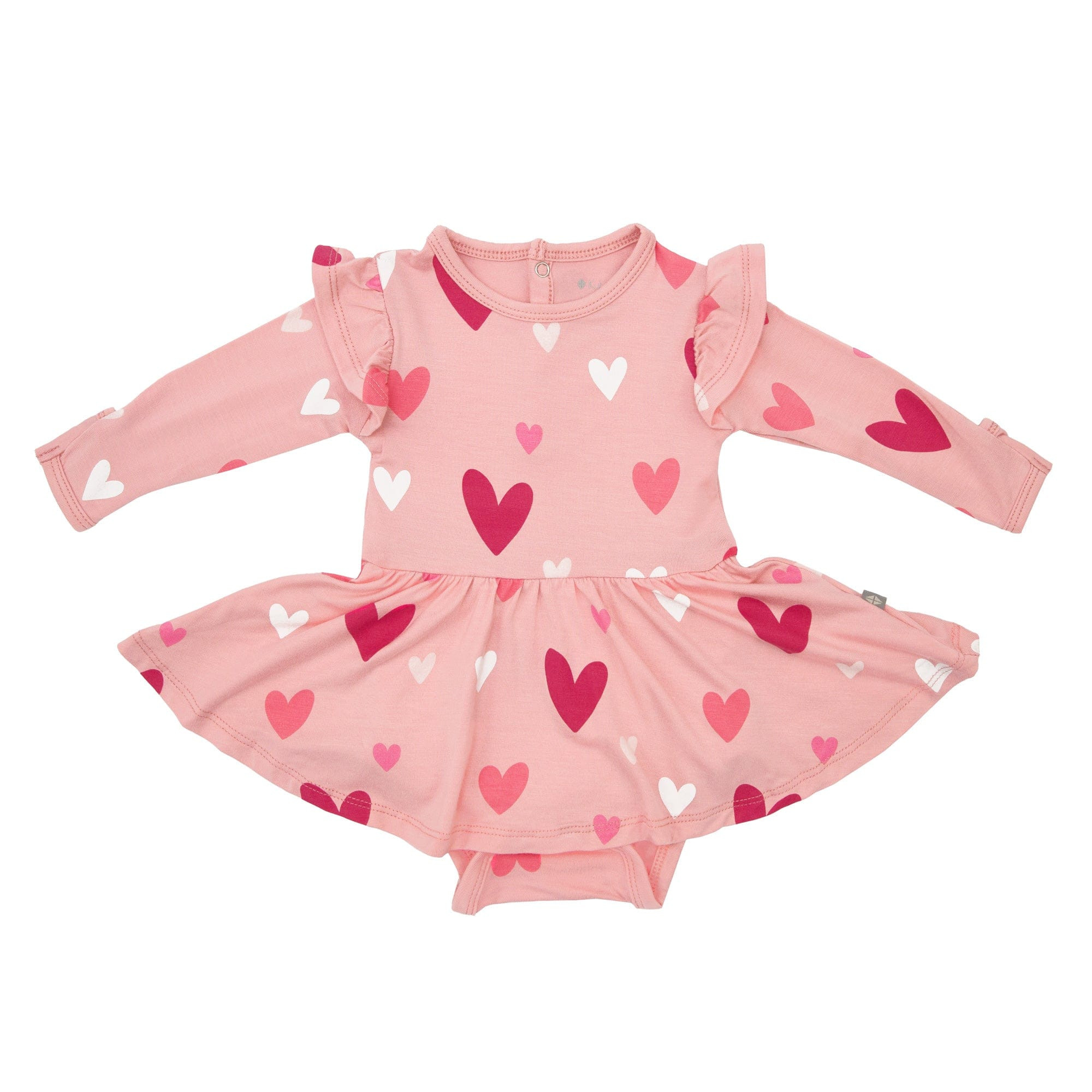 Long Sleeve Twirl Bodysuit Dress in Crepe Hearts | Kyte BABY