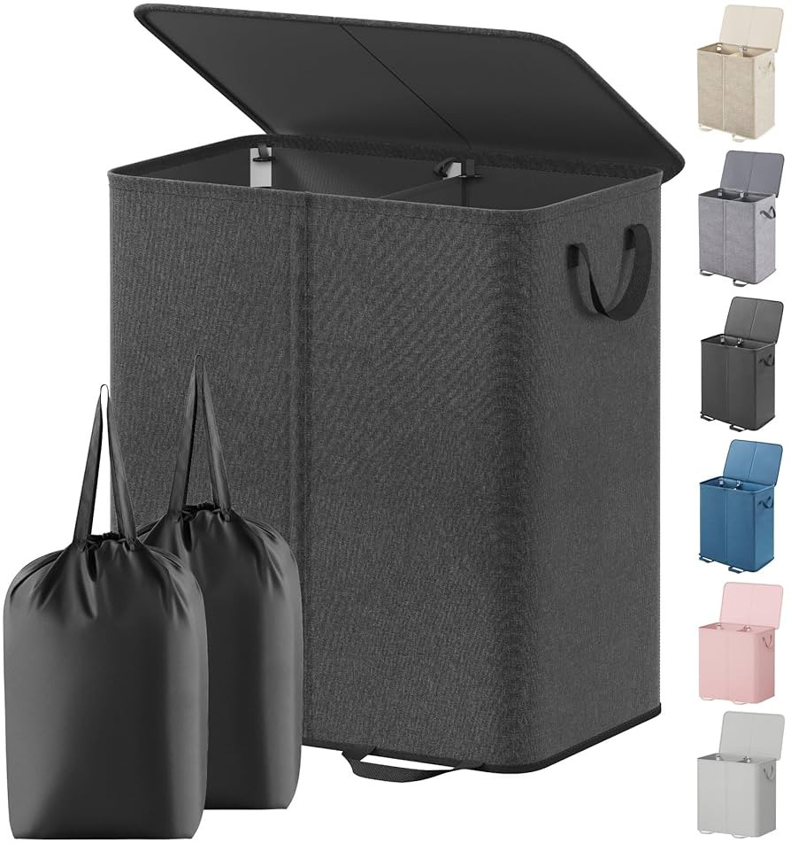 Lifewit Double Laundry Hamper with Lid and Removable Laundry Bags, Large Collapsible 2 Dividers D... | Amazon (US)