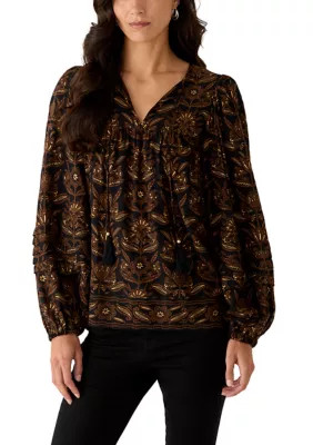 Women's Print Tie Peasant Top | Belk