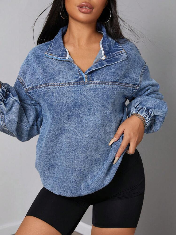 SHEIN SXY Women's Loose Casual Denim Jacket With Dropped Shoulders And Half Zipper, Spring And Autumn
4.93
(500+)
 | SHEIN