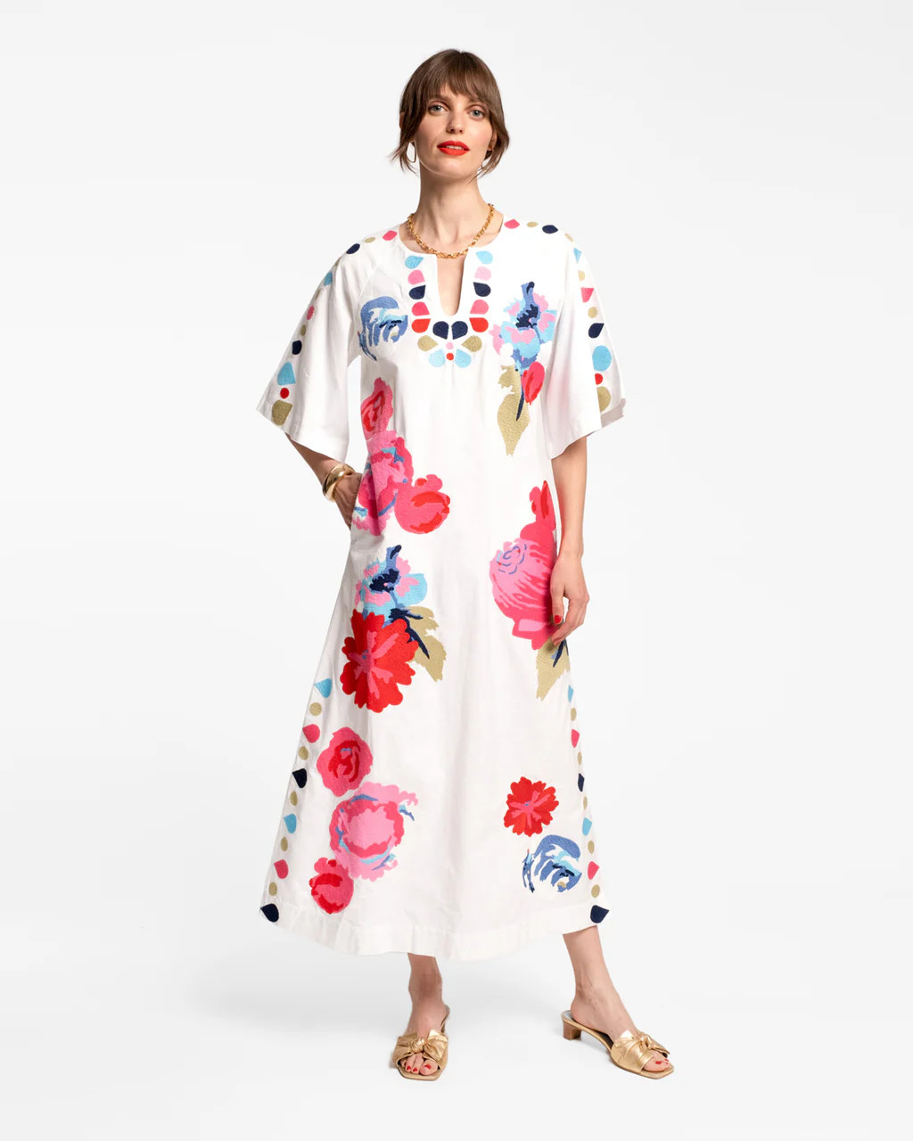 Delightful Caftan Peony Garden White Multi | Frances Valentine