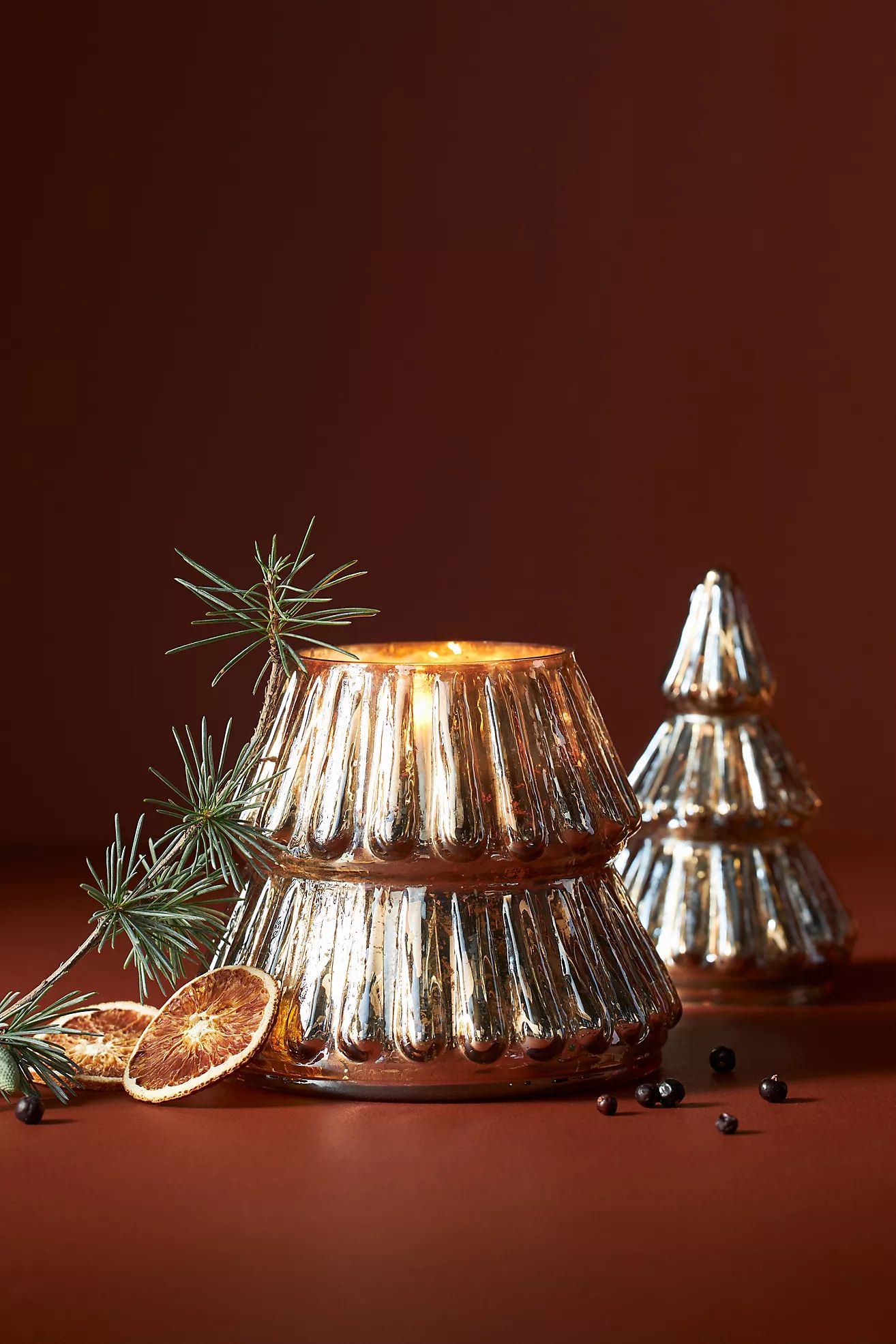Hallorm Woody Blood Orange & Conifer Glass Tree Candle | Anthropologie (US)