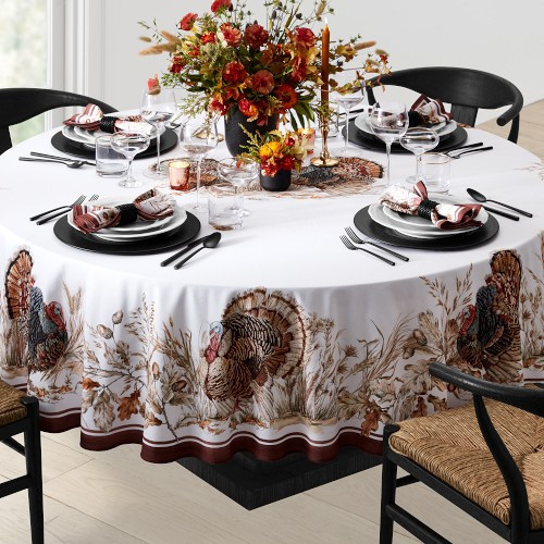 Plymouth Turkey Tablecloth, 90"" Round | Williams-Sonoma