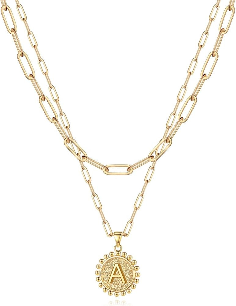 Yoosteel Gold Initial Necklaces for Women Girls, 14K Gold Plated Dainty Layering Paperclip Link C... | Amazon (US)