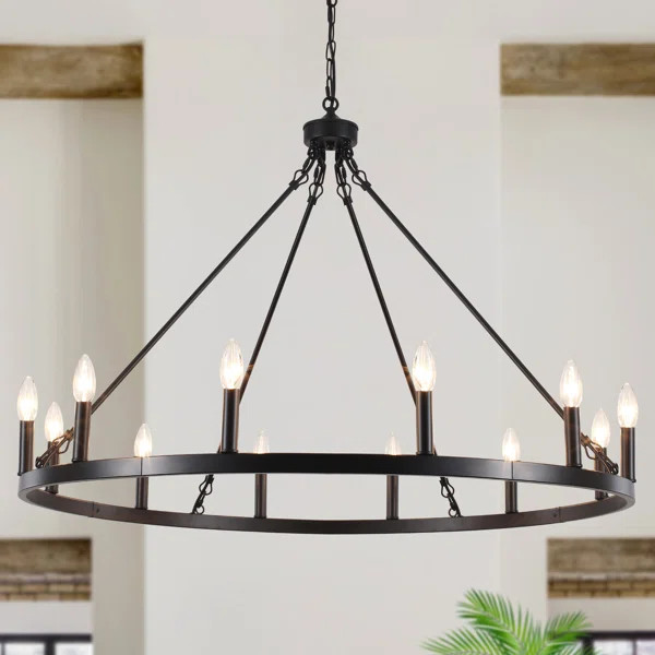 Moomal 12 - Light Wagon Wheel Wagon Wheel Chandelier with No Secondary or Accent Material | Wayfair North America