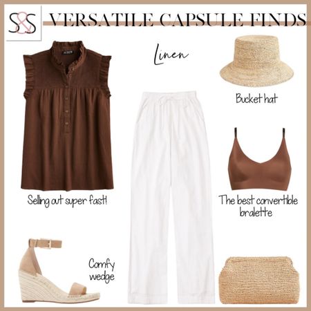 Chocolate brown ruffle short with wide leg linen pants from jcrew are perfect with a neutral wedge for summer  

#LTKSeasonal #LTKstyletip #LTKU