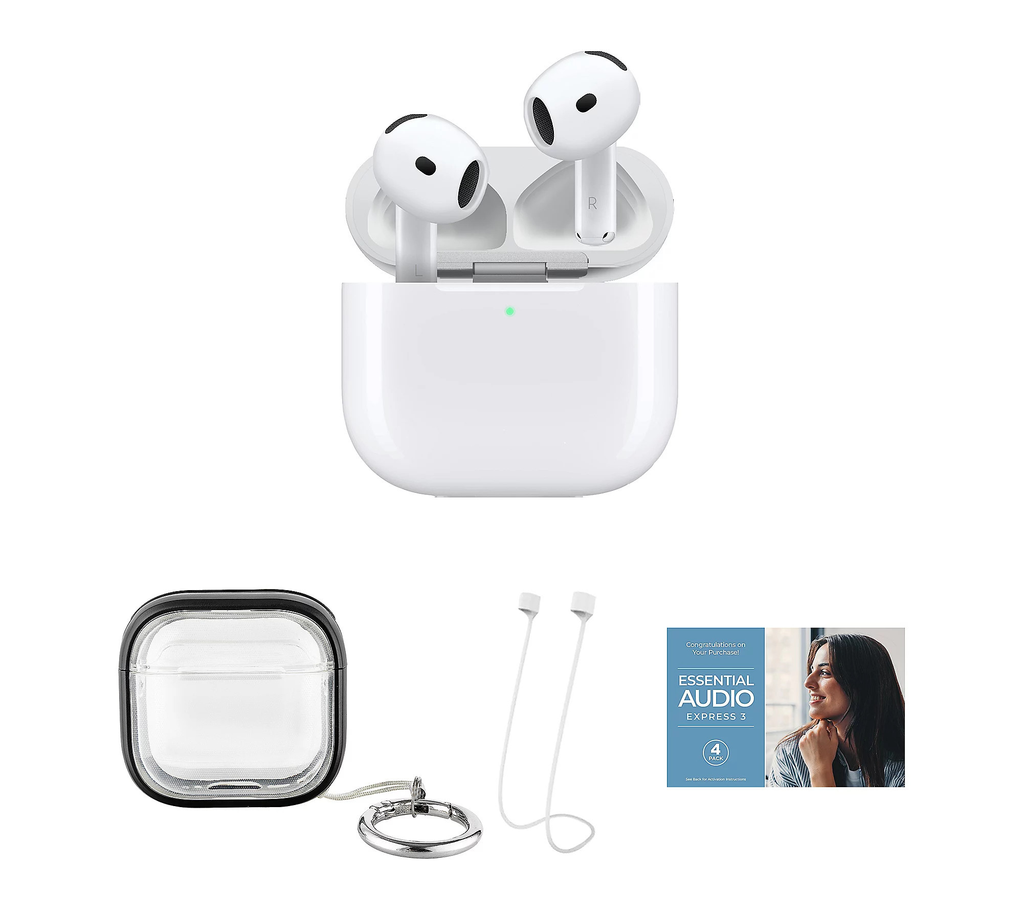 Apple AirPod 4 with Software Suite, Transparent Carry Case, an | QVC