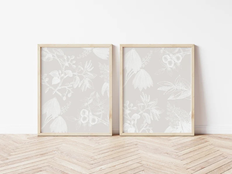 Neutral Botanical Printables, Set of 2 Prints, Vintage Inspired Printables, Neutral Floral Printa... | Etsy (US)
