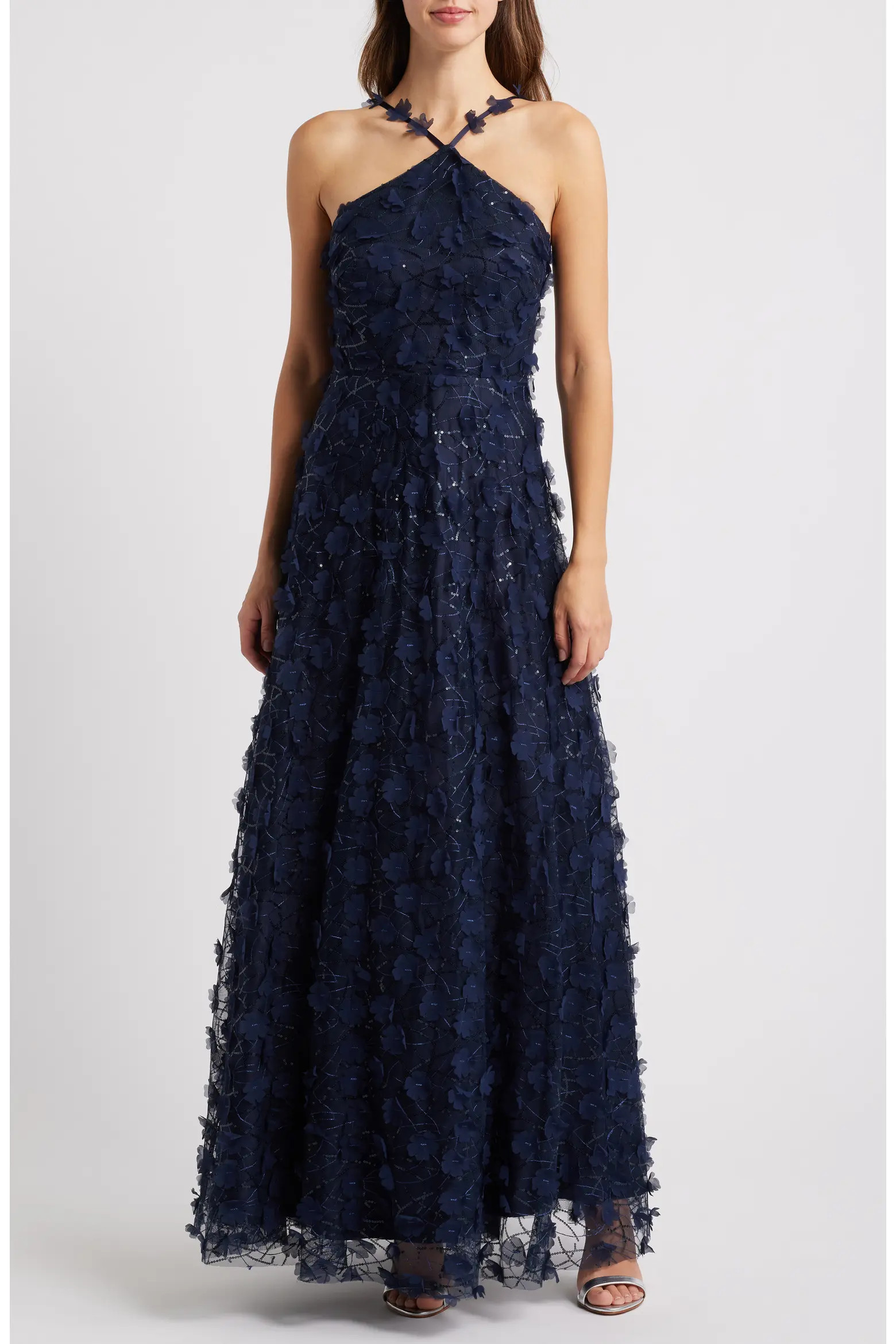 Floating Flow Floral Sequin Halter Ballgown (Women) | Nordstrom | Nordstrom