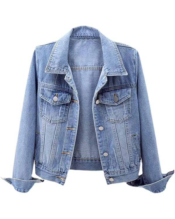 Ladyful Women's Bride Casual Jean Jacket Distressed Ripped Denim Jacket Coat with Pockets | Amazon (CA)