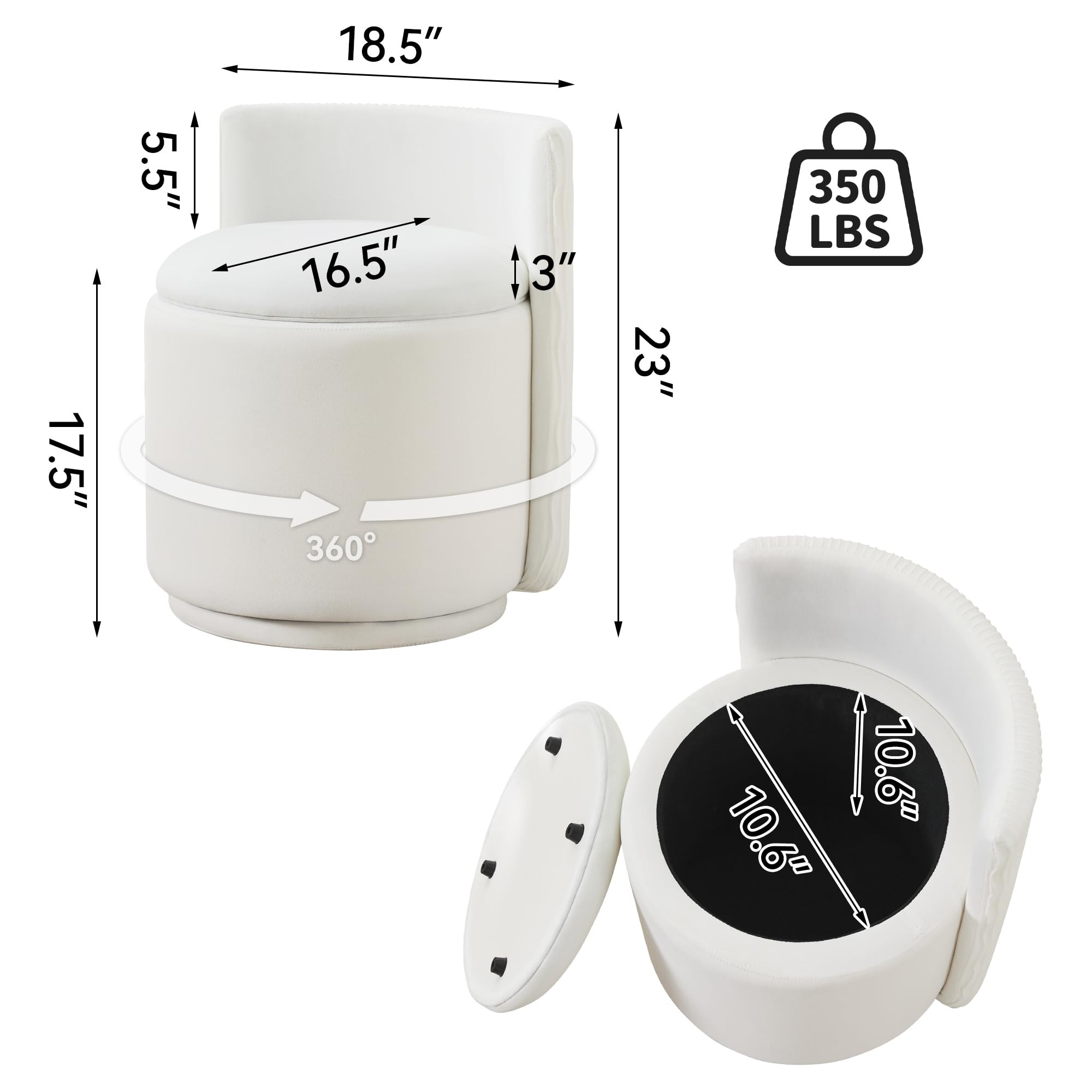 Velvet Vanity Chair with Storage, 360° Swivel Makeup Chair with Wave Back, No Assembly Small Acc... | Amazon (US)