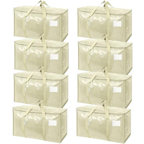 TICONN 8 Pack Extra Large Moving Bags Heavy Duty with Zippers & Carrying Handles, Durable Storage Bags Moving Boxes for Closet Organizers and Storage (8 Pack, Cream) | Amazon (US)