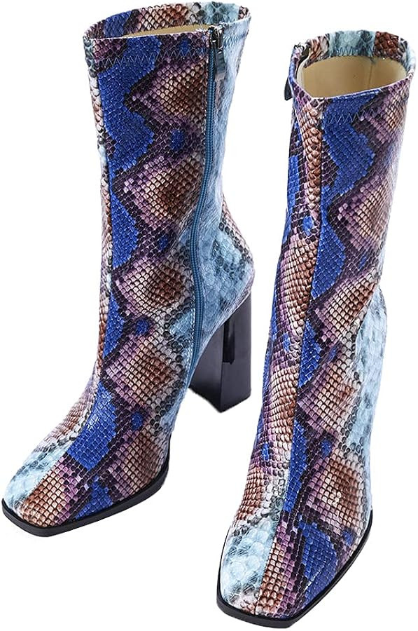 Shinelly Women Chunky High Heel Ankle Boots Square Toe Booties Zipper | Amazon (US)