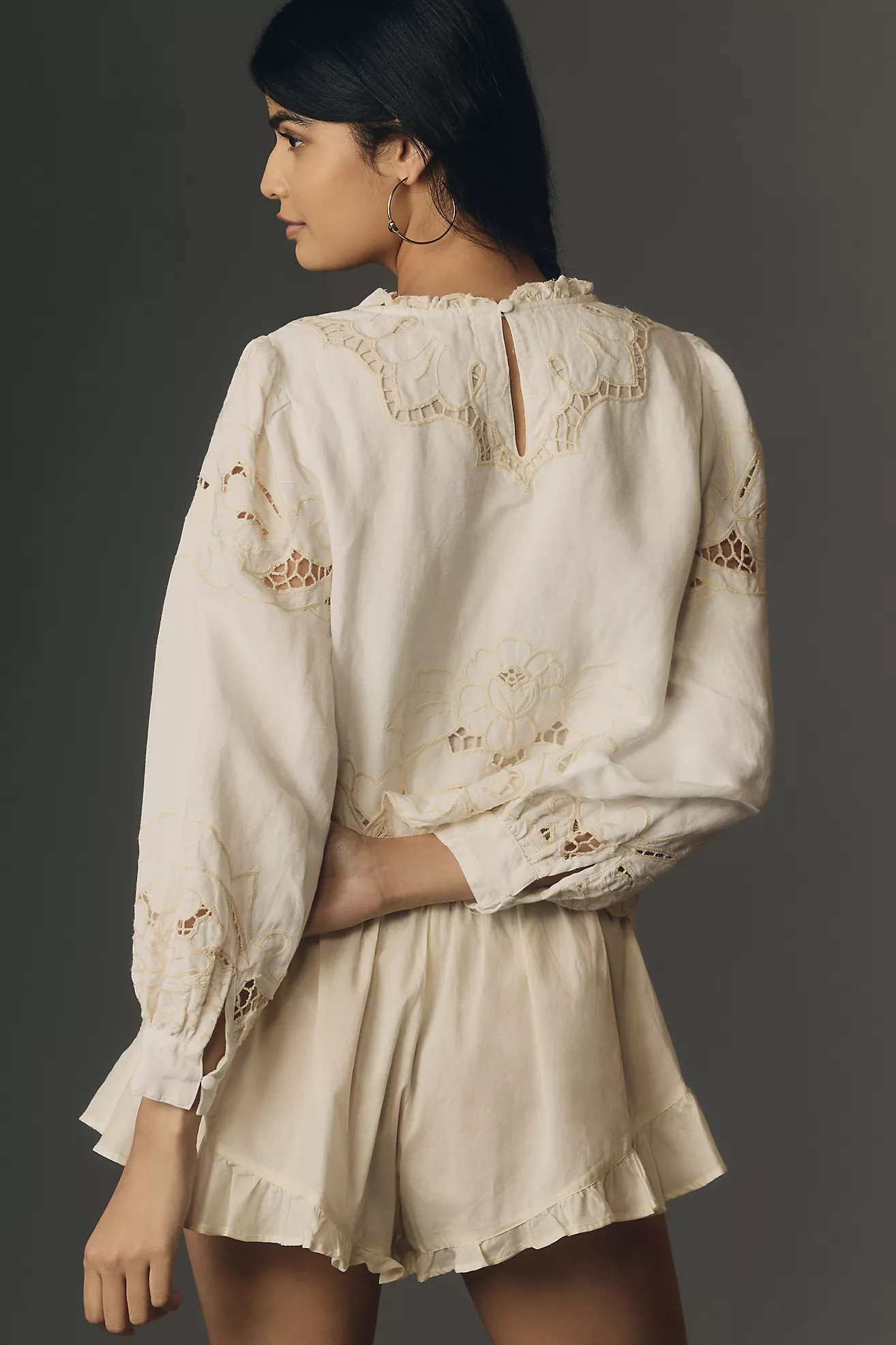 The Lainie Long-Sleeve Lace Cutwork Blouse | Anthropologie (US)