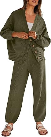 ANRABESS Conjunto de 2 piezas para mujer, cárdigan de punto gofre, manga larga, suéter casual, ... | Amazon (US)