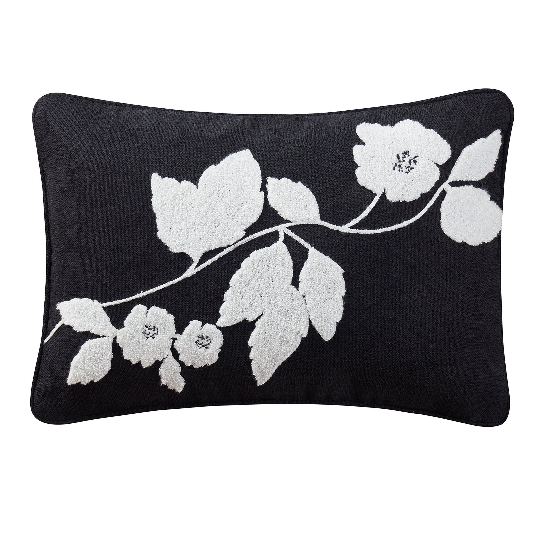 Beautiful Boucle Embroidered Chenille Floral Decorative Pillow by Drew Barrymore, 14" x 20", Blac... | Walmart (US)