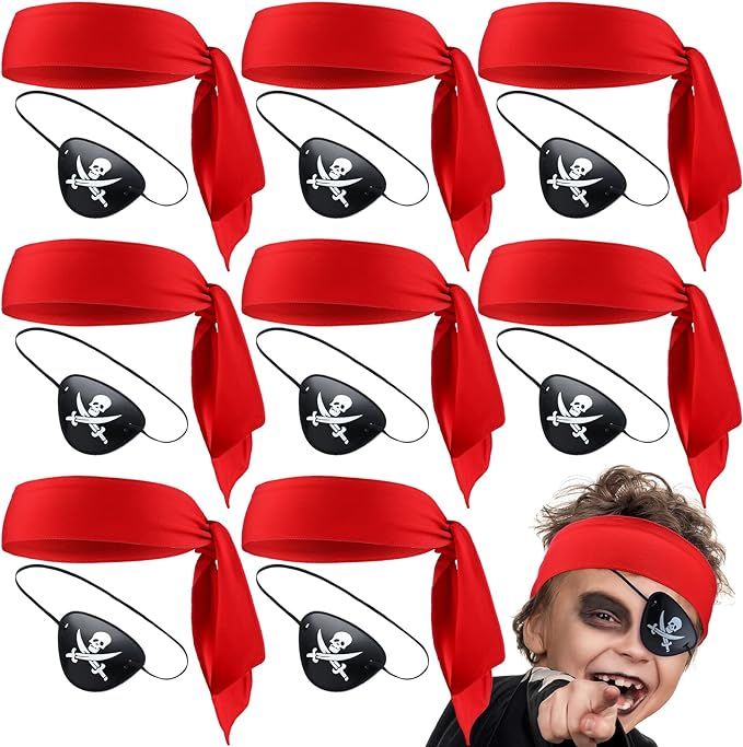 18 Pcs Halloween Pirate Costume Party Favor Supplies, Pirate Accessories Include 9 Pcs Red Tie He... | Amazon (US)