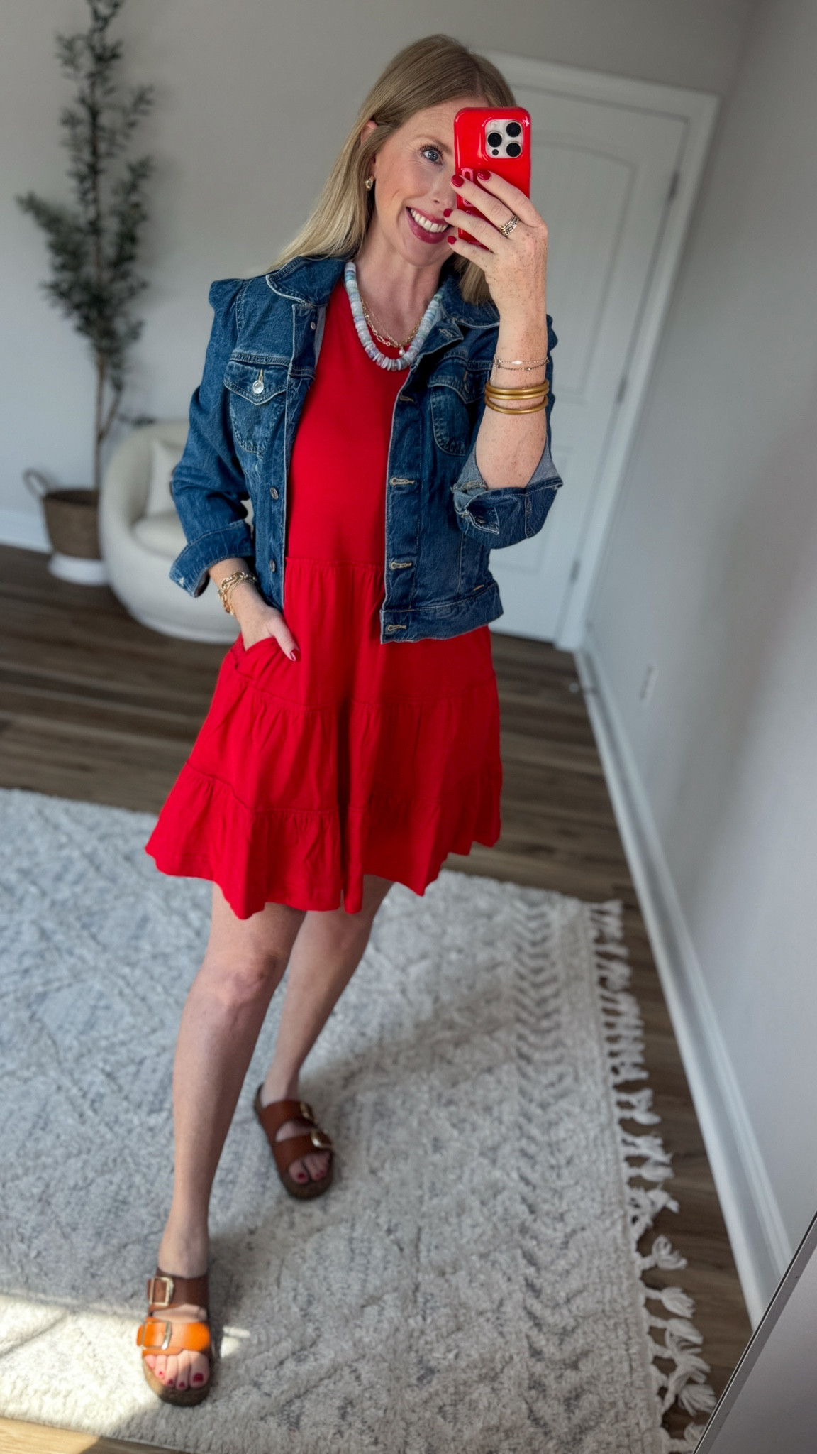 Daily try on, Walmart outfit, Walmart fashion, Walmart style, time and tru, red mini dress, jean jacket

#LTKootd #LTKmomlife