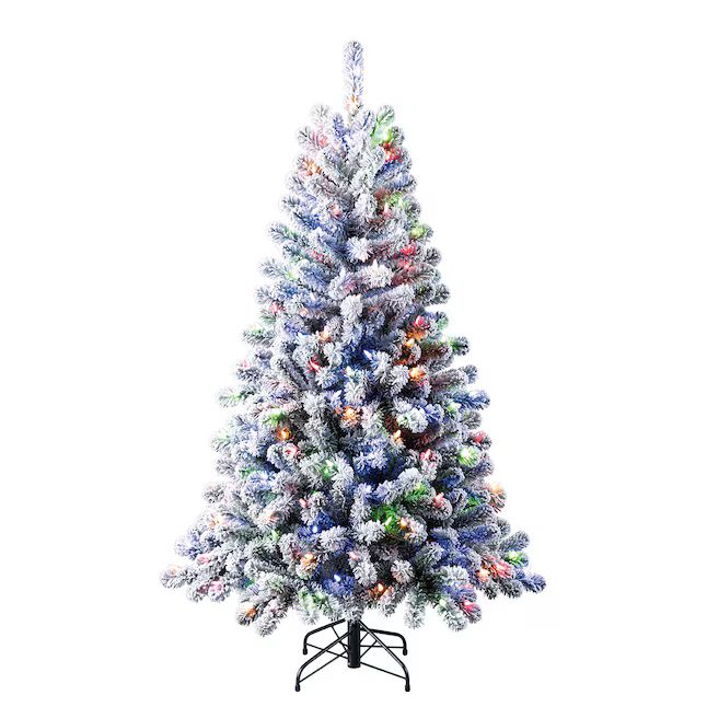 Holiday Living 5-ft Snowy Bristen Pre-lit Flocked Artificial Christmas Tree with LED Lights | Lowe's