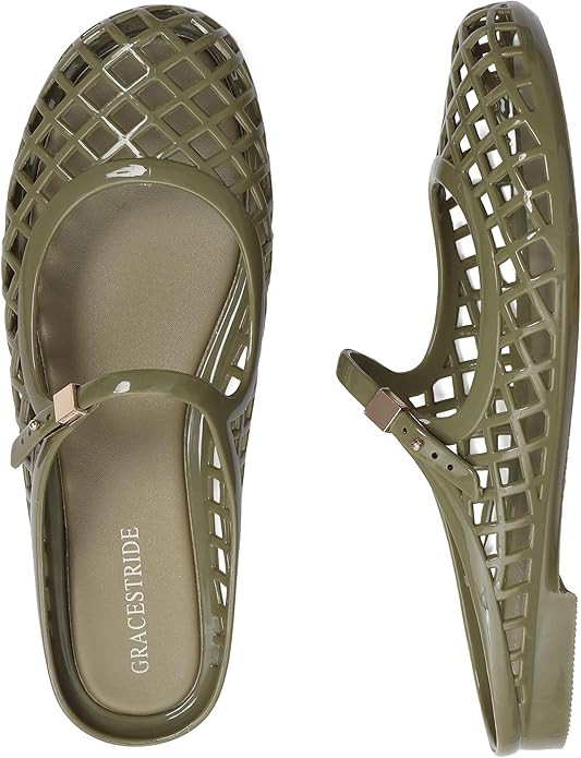 Jelly Flats for Women Mesh Mary Jane Breathable Slides Comfortable Slip on Closed Rounded Toe Fla... | Amazon (US)