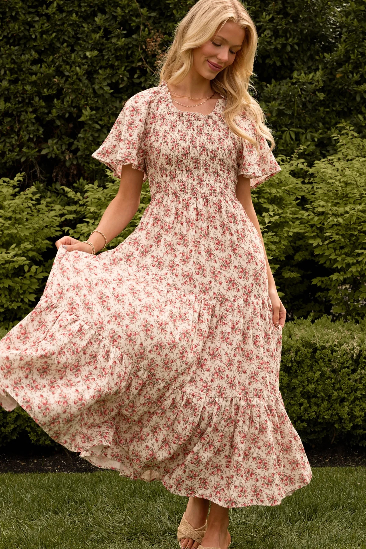Jovie Floral Midi Dress in Ivory Heritage Rose | Ivy City Co