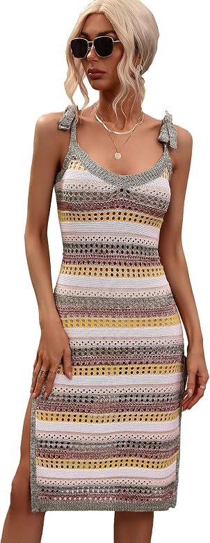 ADVRESF Women's Swimsuit Crochet Cover Ups Hollow Out Sleeveless Bathing Suit Bikini Swimwear Mes... | Amazon (US)