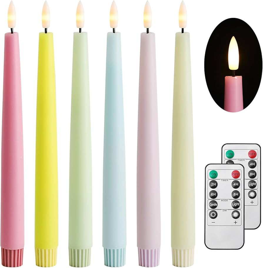 Multicolored Pastel Flameless Taper Candles with Remote and Timer, 9.65 Inch Real Wax LED Colorfu... | Amazon (US)