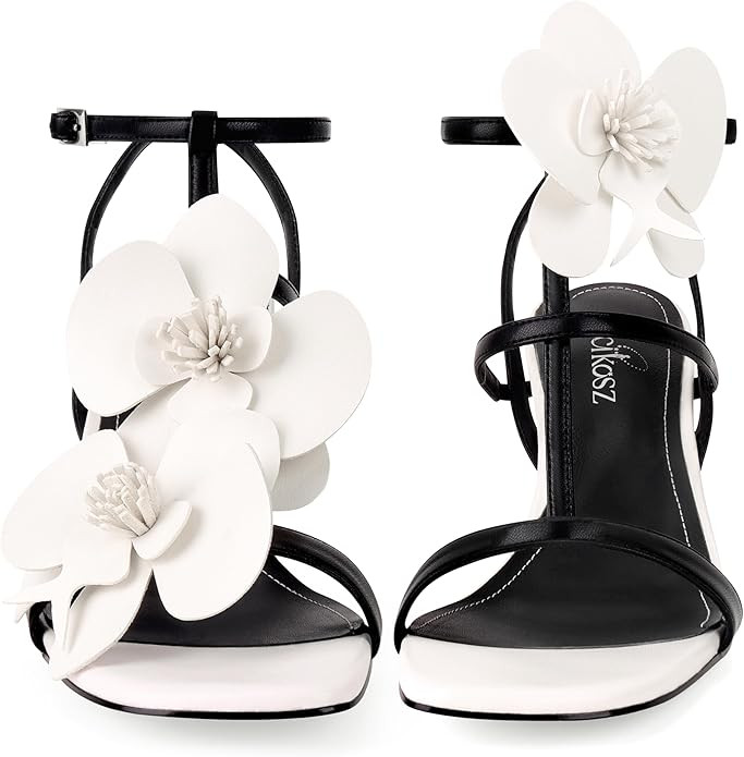 LACIKOSZ Floral High Heels Womens Strappy Sandals Wedding Bride Dressy Shoes Open Toe Ankle Strap... | Amazon (US)