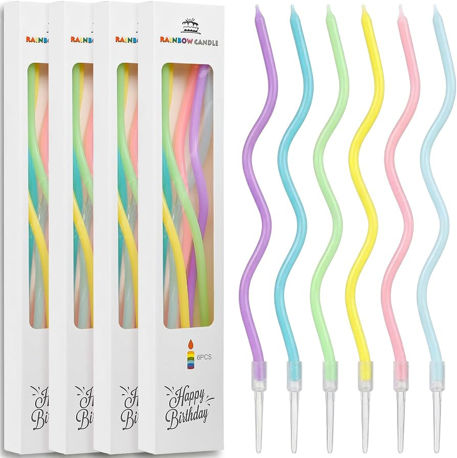 24 Pcs Rainbow Colors Spiral Long Thin Birthday Candles, Twisted Curved Candle Cake Topper, Birth... | Amazon (US)