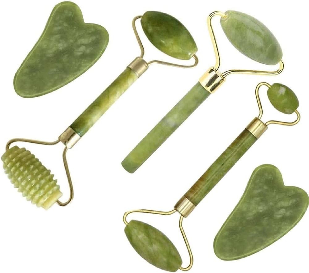 Jade Gua Sha Facial Massager Set - 5 in 1 Skin Care Tools With Roller and Massager | Amazon (US)