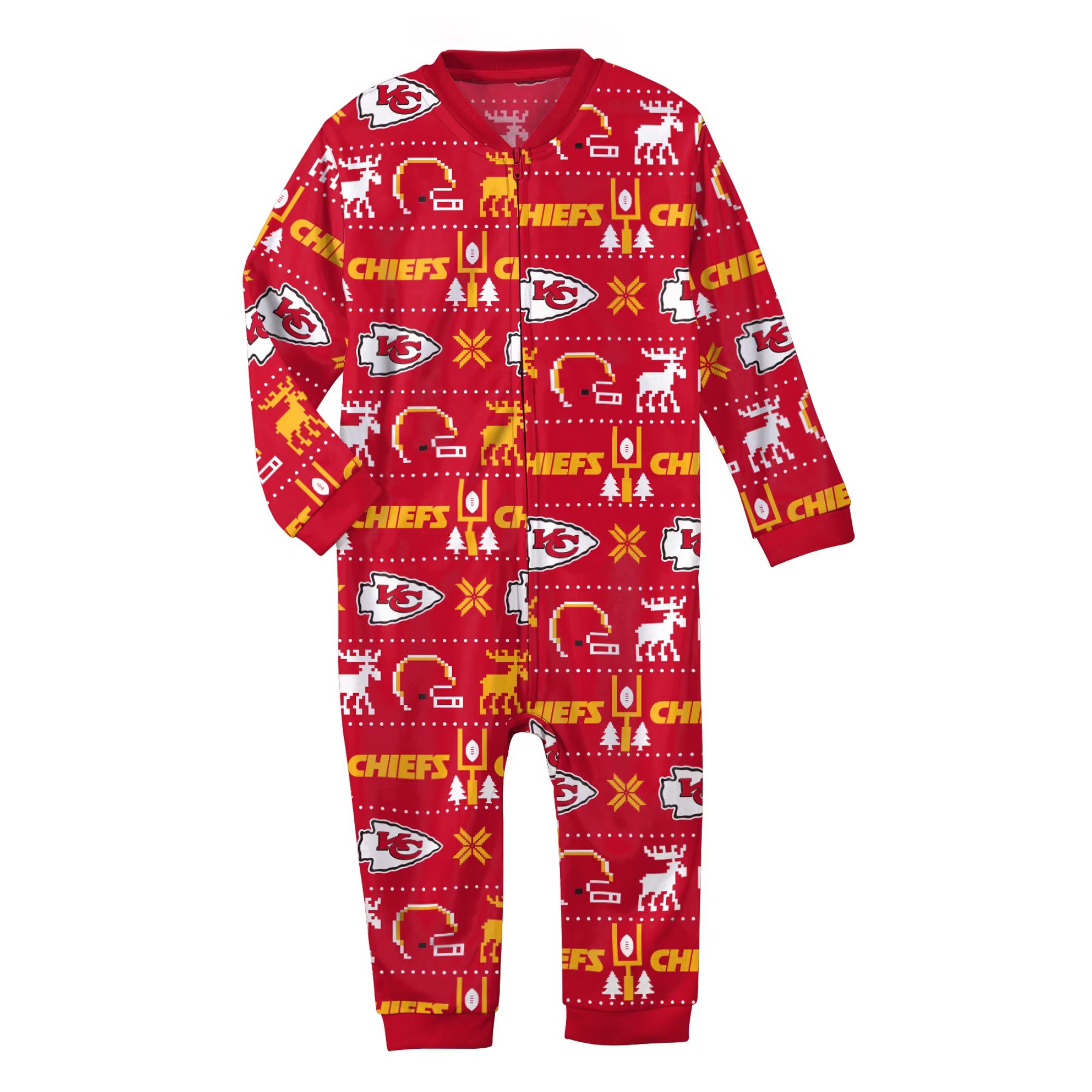 Infant Kansas City Chiefs Red Banded Long Sleeve Holiday Pajamas Full-Zip Jumper | NFL Shop